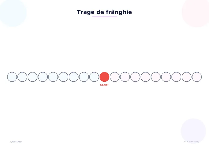 Planșă A4 Trage de frânghie cu cercuri și start central.
